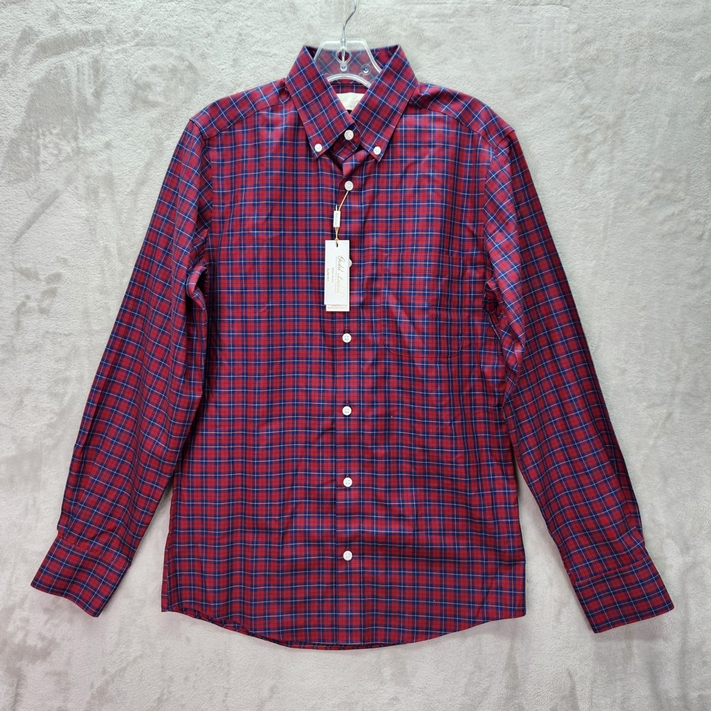 Roundtree Yorke Button Down Mens Small Red Plaid Gold Label Slim Fit Shirt Work